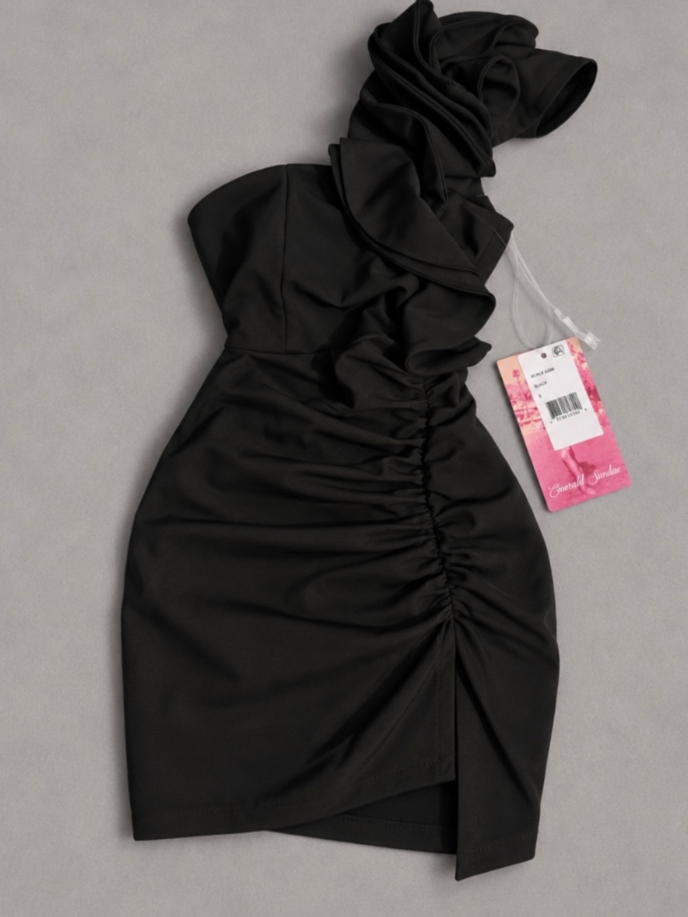 Emerald Sundae Black One Shoulder Ruffle Mini Dress – XS NWT